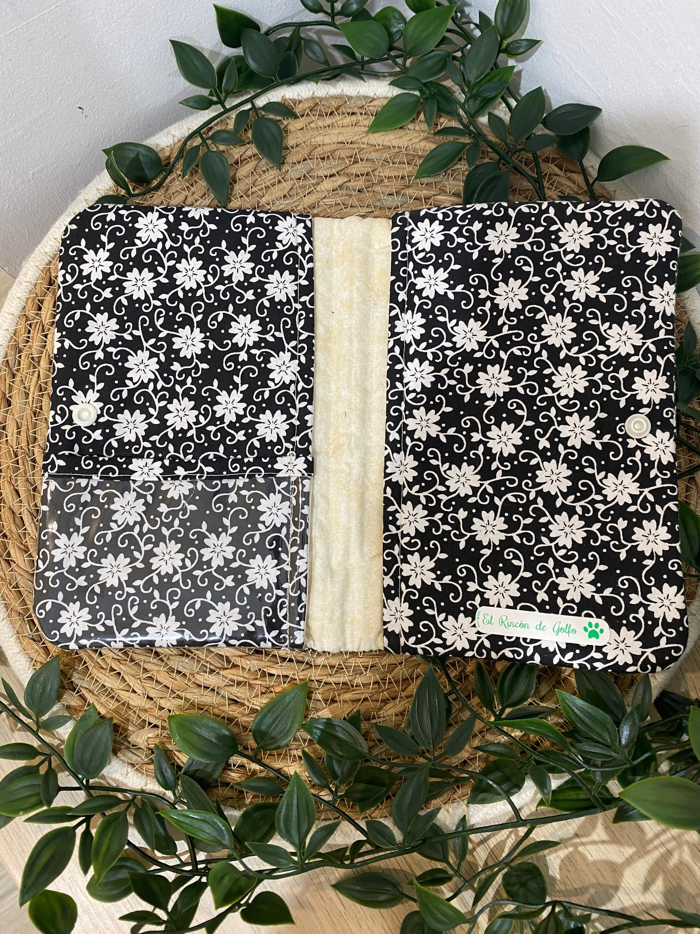 Portacartillas Floral negro